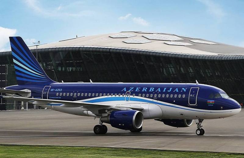 Azerbaijan Airlines’ Airbus A319 aircraft in front of Baku airport terminal