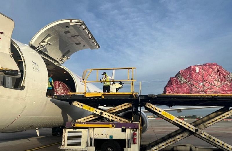 Kazakhstan’s Alpha Sky cargo aircraft unloading