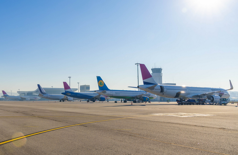 Centrum Air and Uzbekistan Airways aircraft at Samarkand airport in Uzbekistan